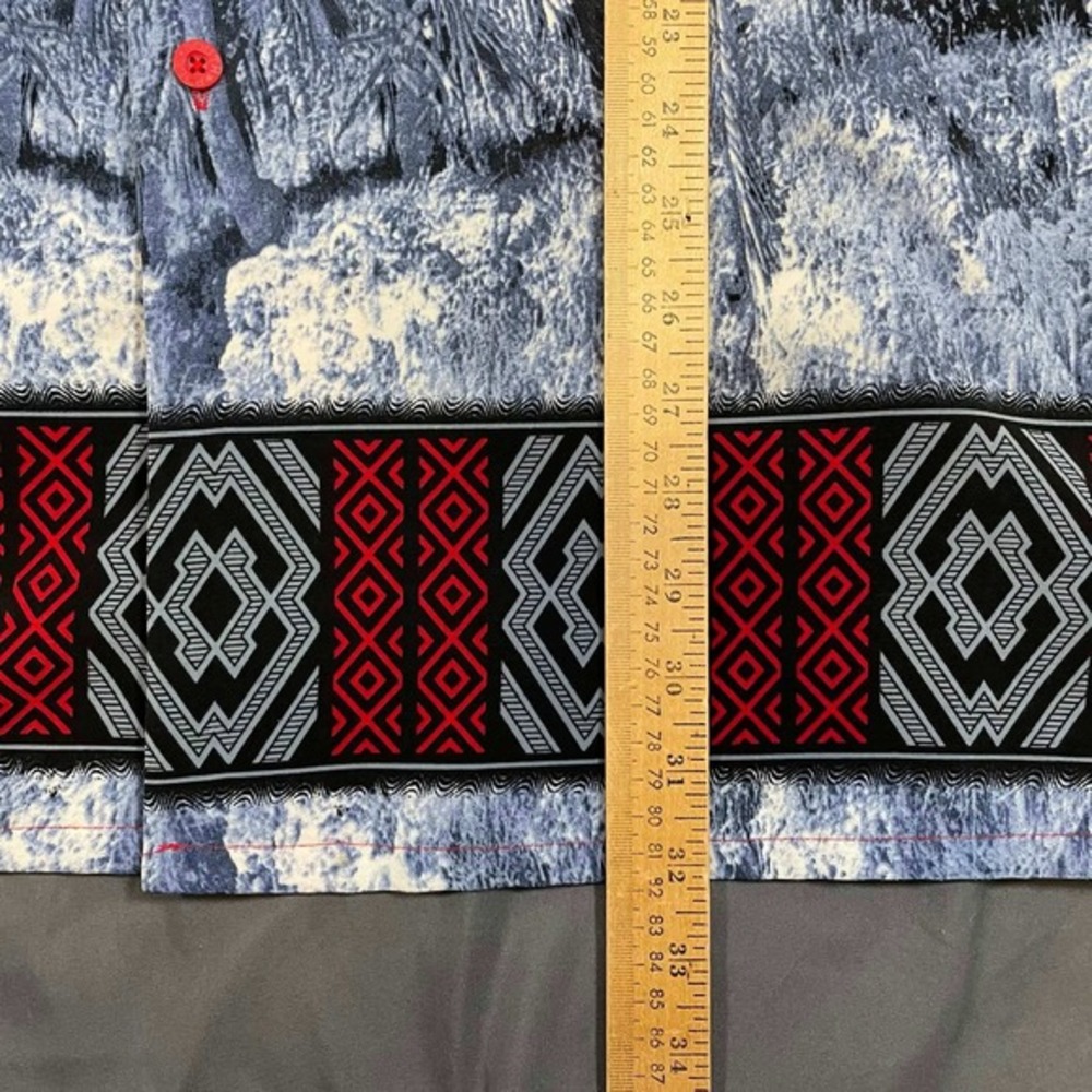 Vintage Southpole Mens XL Red Palm Tree Hawaiian Button Down Shirt Streetwear - Picture 8 of 9